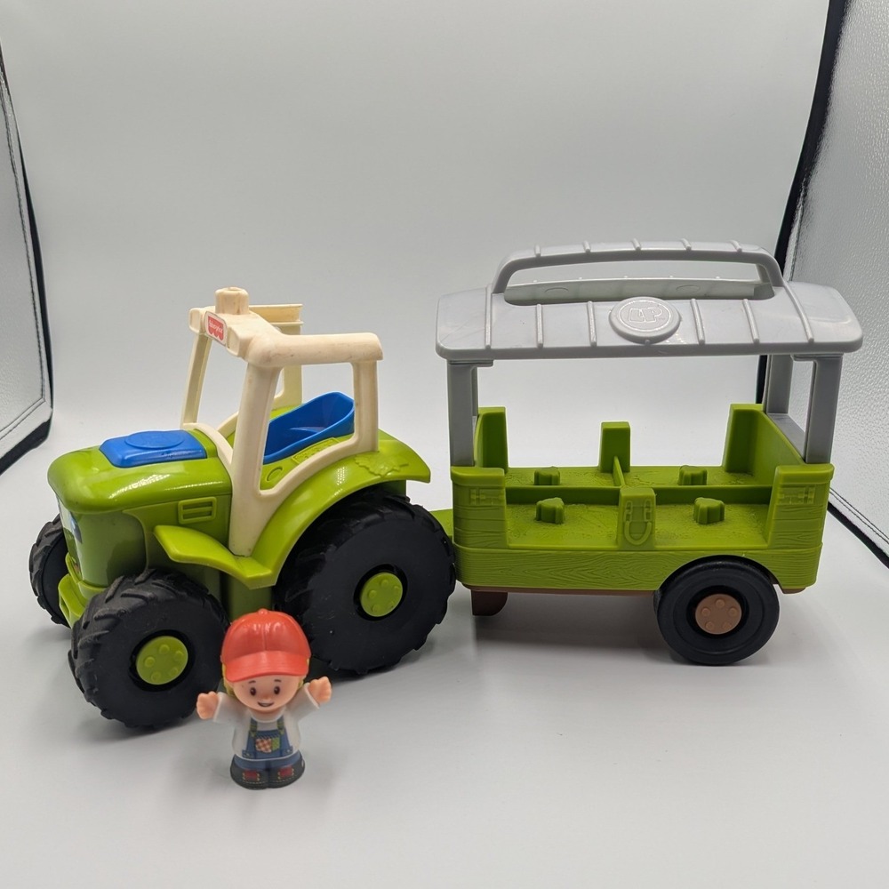 Fisher-Price Little People Tractor Trailer Green Farm Vehicle Set with Figure